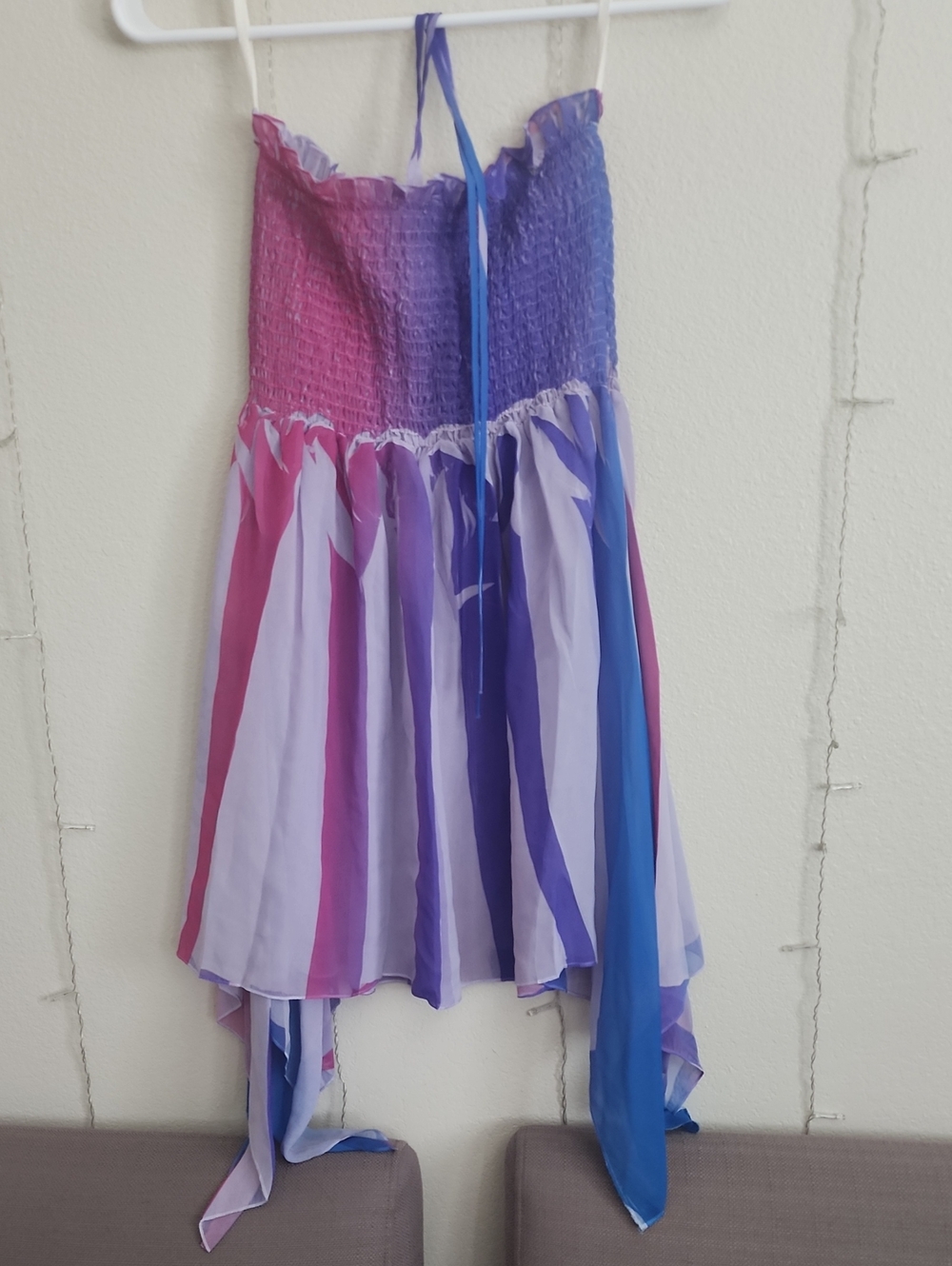 Smocked Halter Top in Pink, Purple & Blue